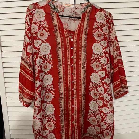 Johnny was red flowers blouse - Picture 1 of 7